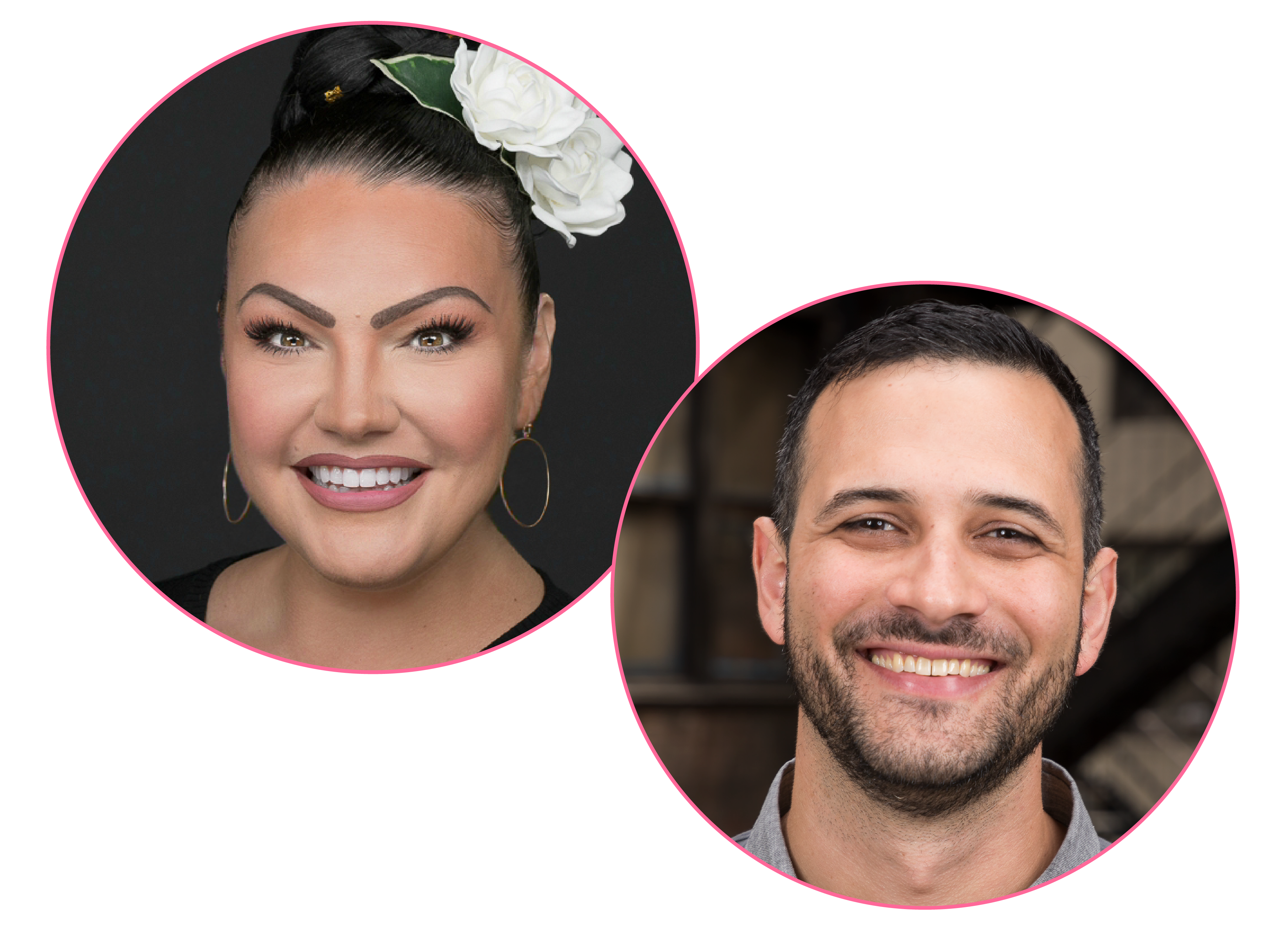 Headshots of Sam Port & Talia Tinao in Circles