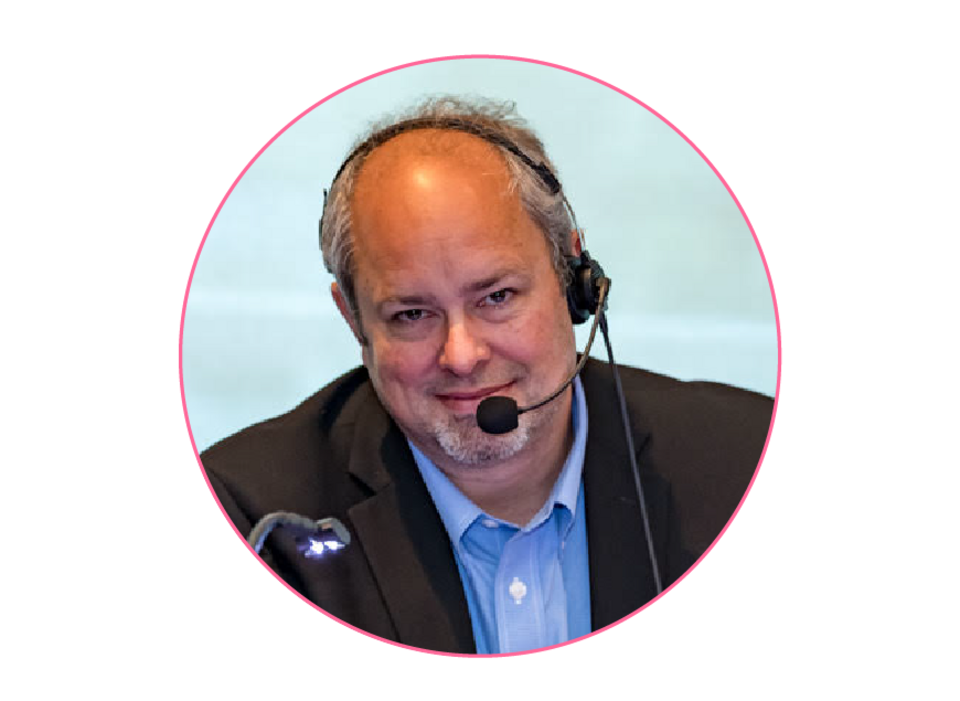 Photo of man's headshot in pink circle