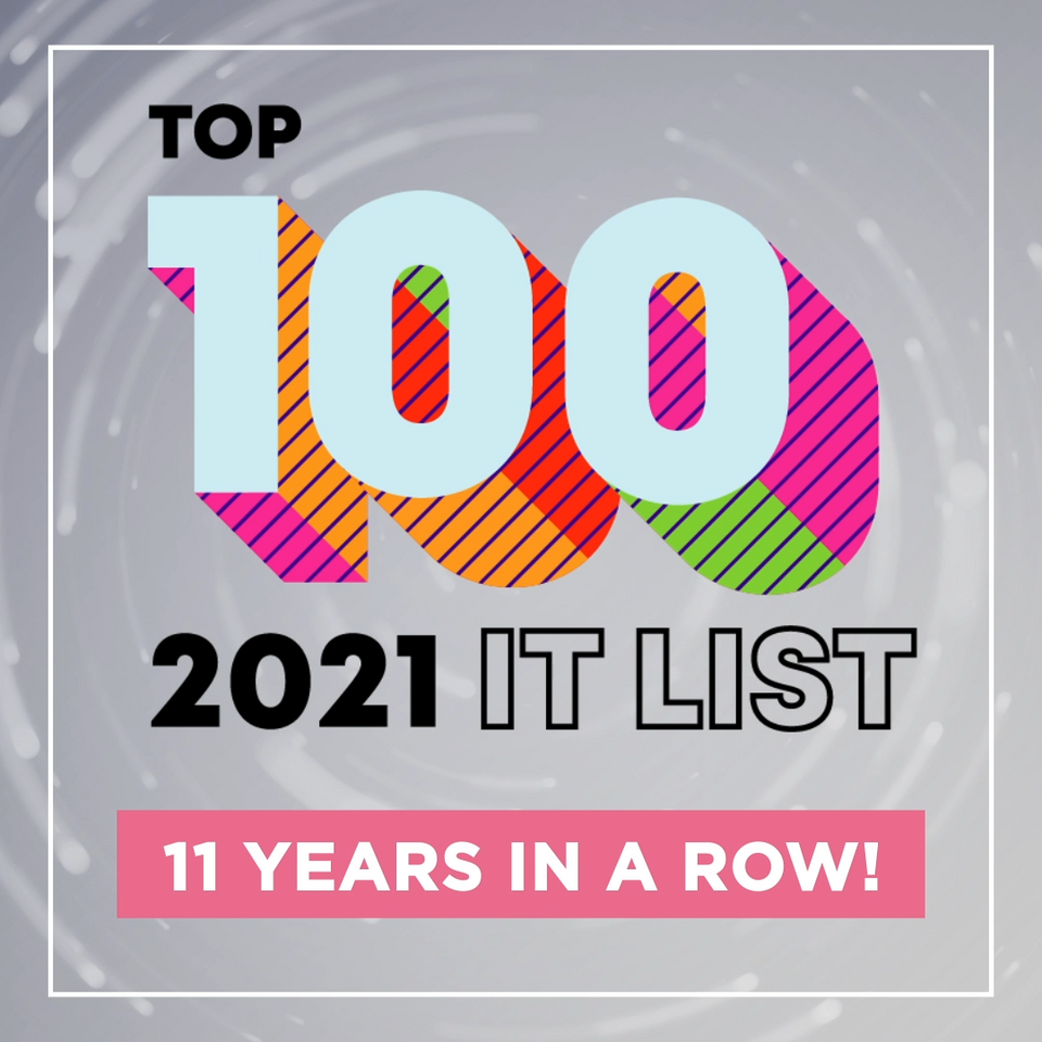 Top 100 2021 It List Logo, and 11 Years in a Row Subtitle, on a grey background